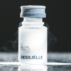 MedResults Network and Resiliélle partnership banner—Age Zero™ Exosomes Gold Standard Resiliélle Age Zero™ exosome vial shown on dry ice for ultra-cold shipping